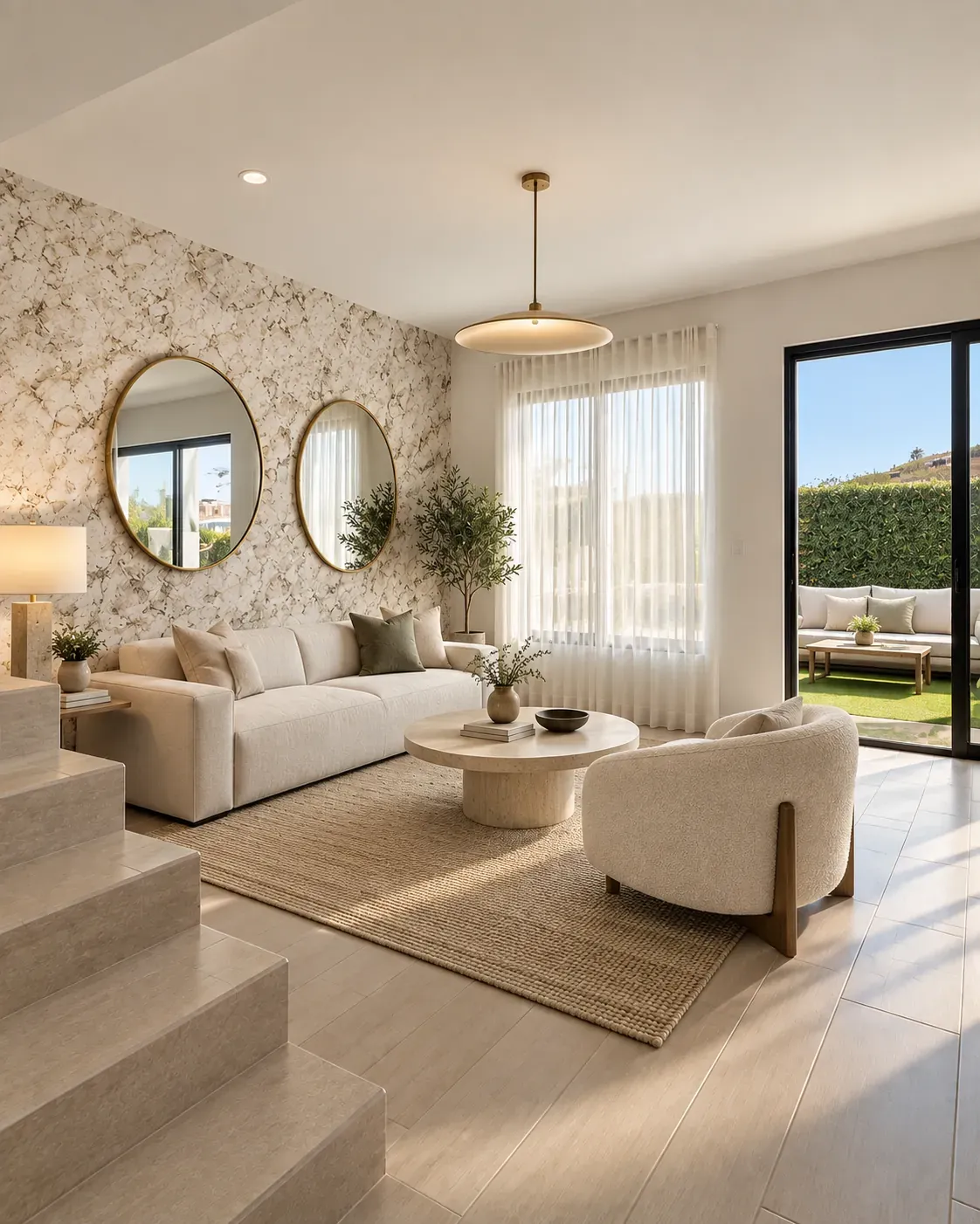 Sala con doble altura y ventanales